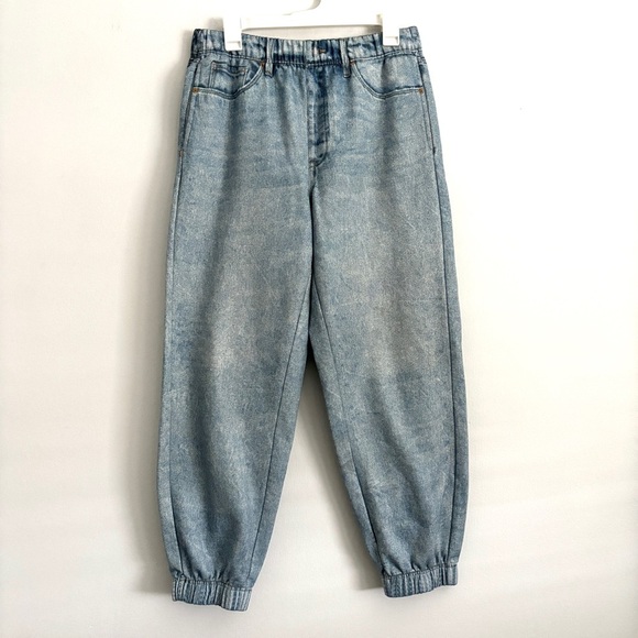 Blank NYC Denim Printed Blue Faux Jean Cotton Joggers Women’s Size Large Pants - Picture 1 of 8
